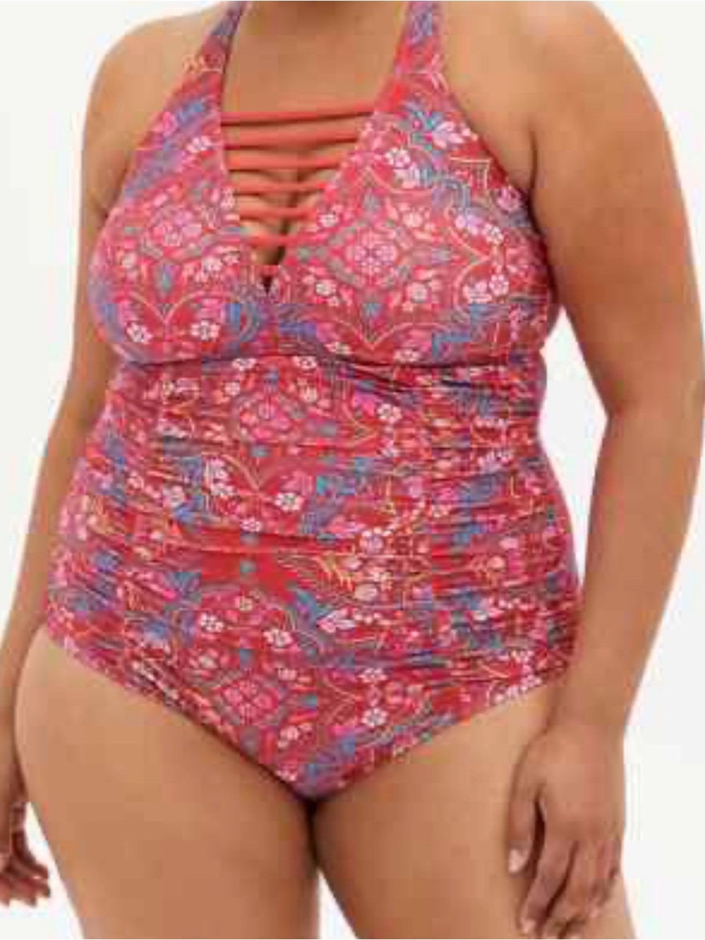 Torrid Medallion Lattice Front One Piece Swimsuit 4X Pink Resort Vacation J32